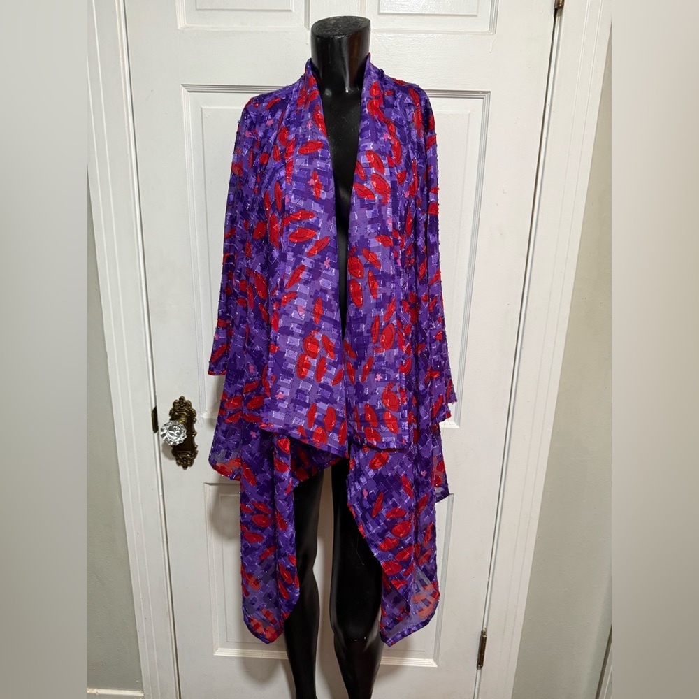 Womens Red Hat Society Purple Red Sheer Jacket Cover Long Sleeve One Size